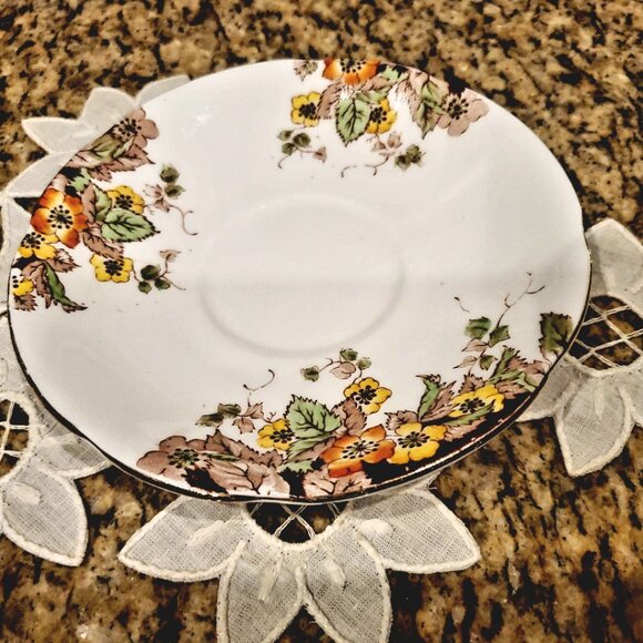 Vintage Bone China Floral Orange & Yellow Cup & Saucer ~ ENGLAND - Picture 2 of 8